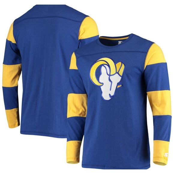 Starter Los Angeles Rams Royal Blue Gold Field Jersey Long Sleeve T Shirt Size L - Picture 1 of 10